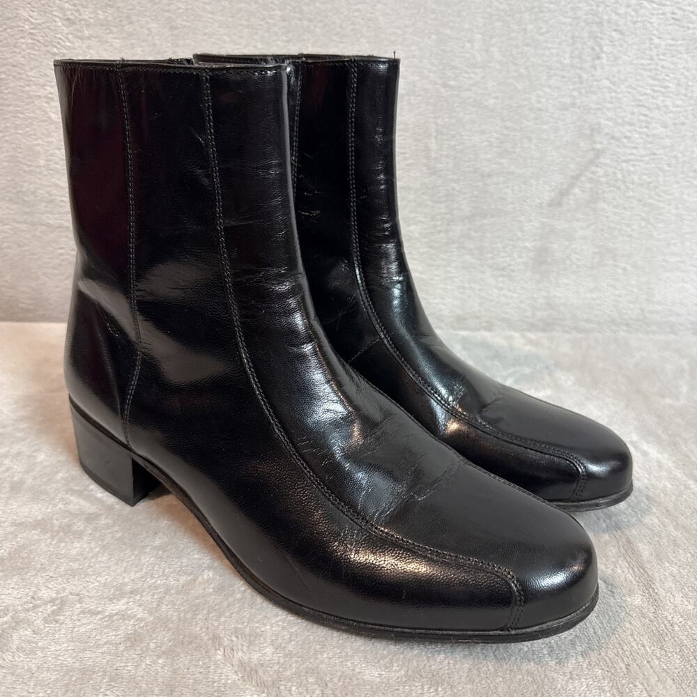 FLORSHEIM Vtg Beatle Ankle Boots Mens USA Sz 11 D Side Zip Black Leather Shoes